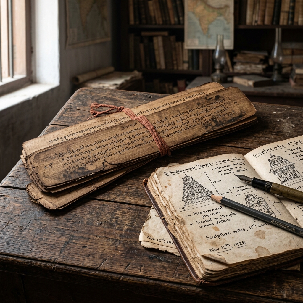 Ancient Indian palm leaf manuscripts and field notes